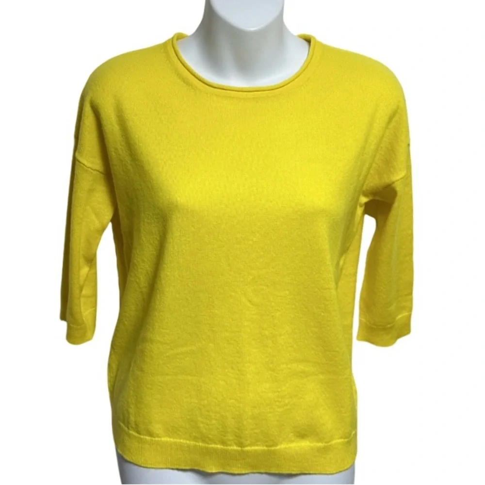 Cashmere LOMA London | Yellow 3/4 Sleeve Pullover Jumper Sweater Shirt Top